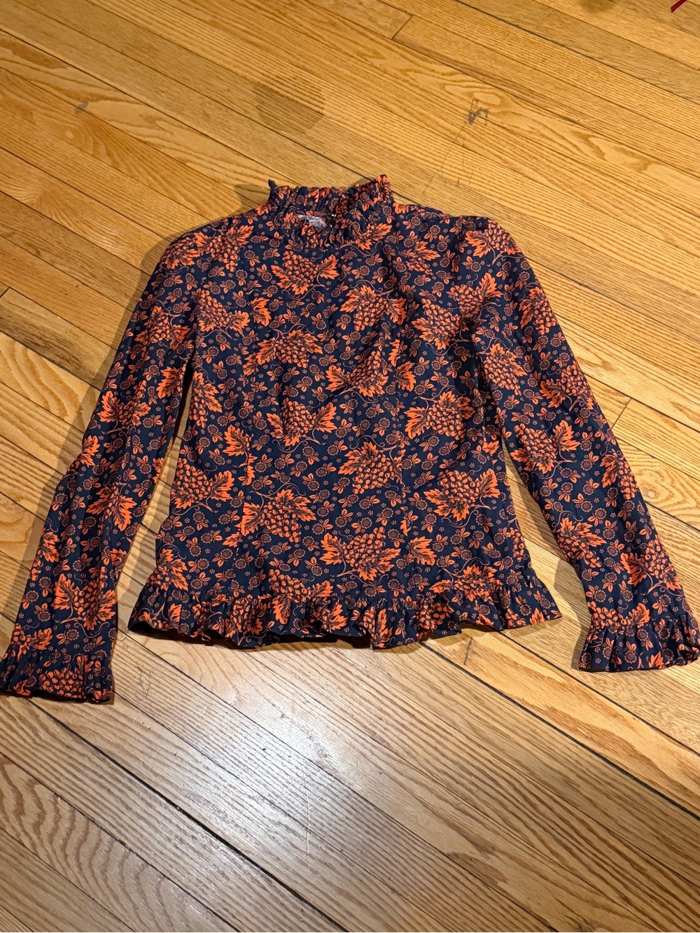 Batsheva Women’s Long Sleeve Ruffled Mock Neck Top - Orange Floral